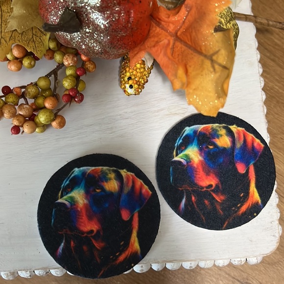 2pcs Rainbow Labrador Dog Absorbent Car Cup Holder Coaster Mats - Car Accessory - Picture 5 of 5